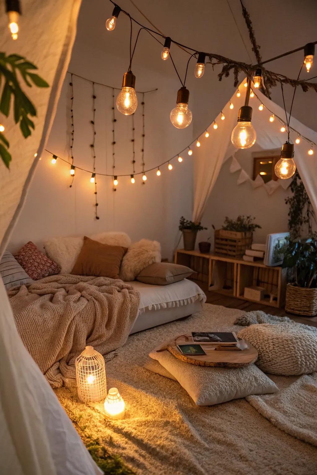 Warm-tinted bulbs enhance the cozy feel of a room.