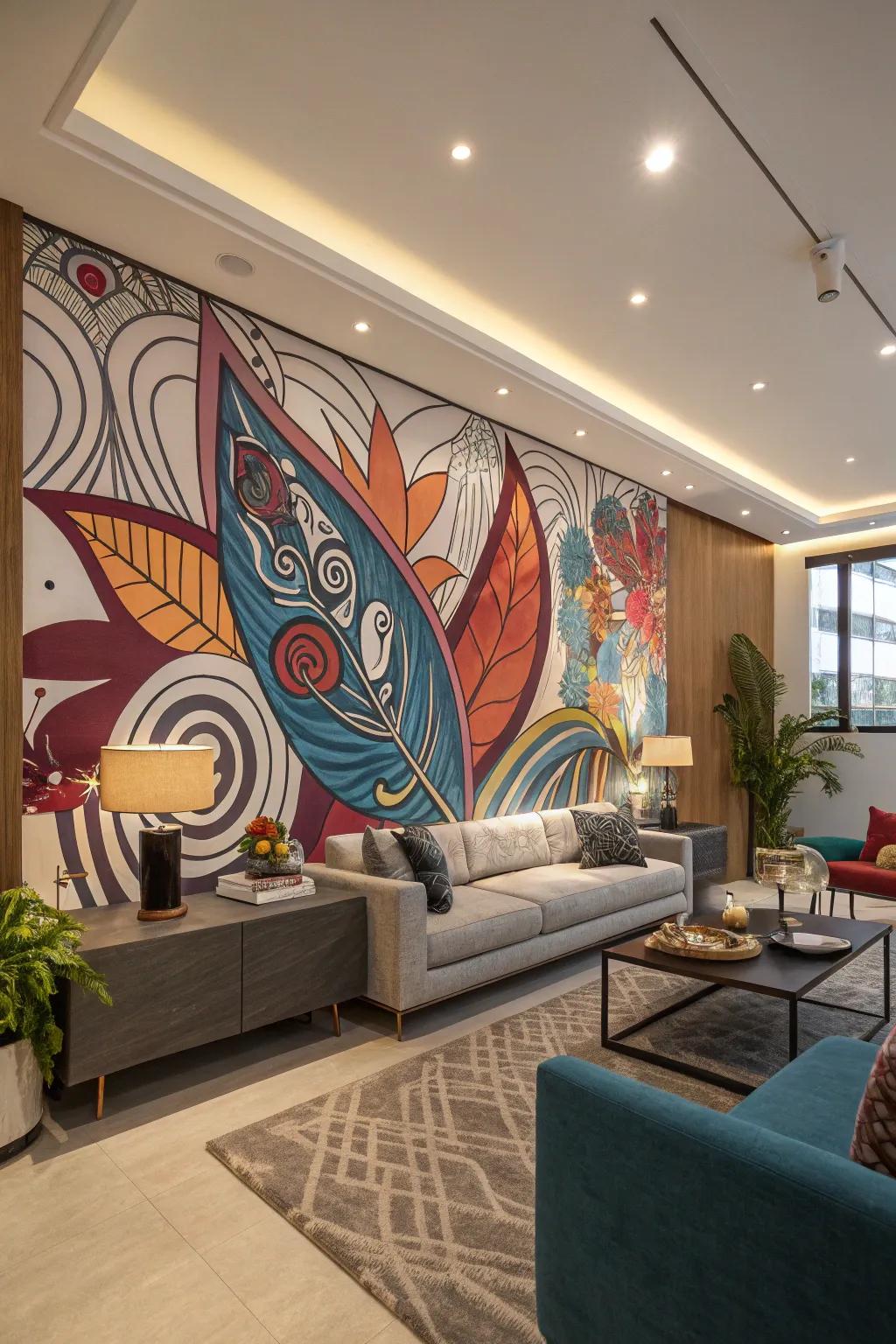 The art mural conveys a bold artistic expression.