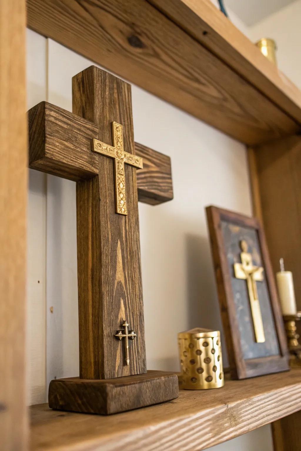 Stratified timbered and gilded cross ornamentation