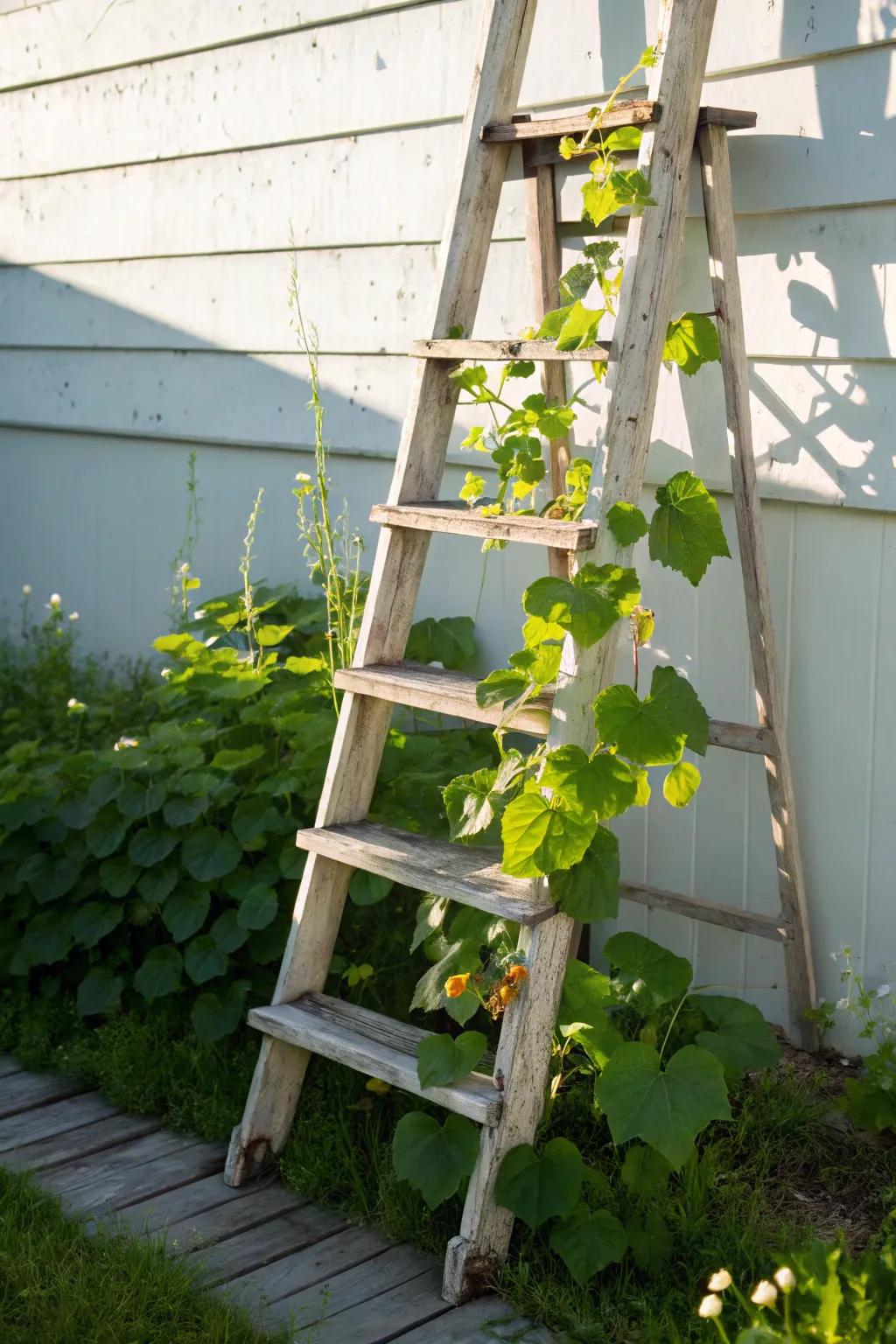 With a hint of rustic elegance, change your garden: The repurposed step-ladder trellis.