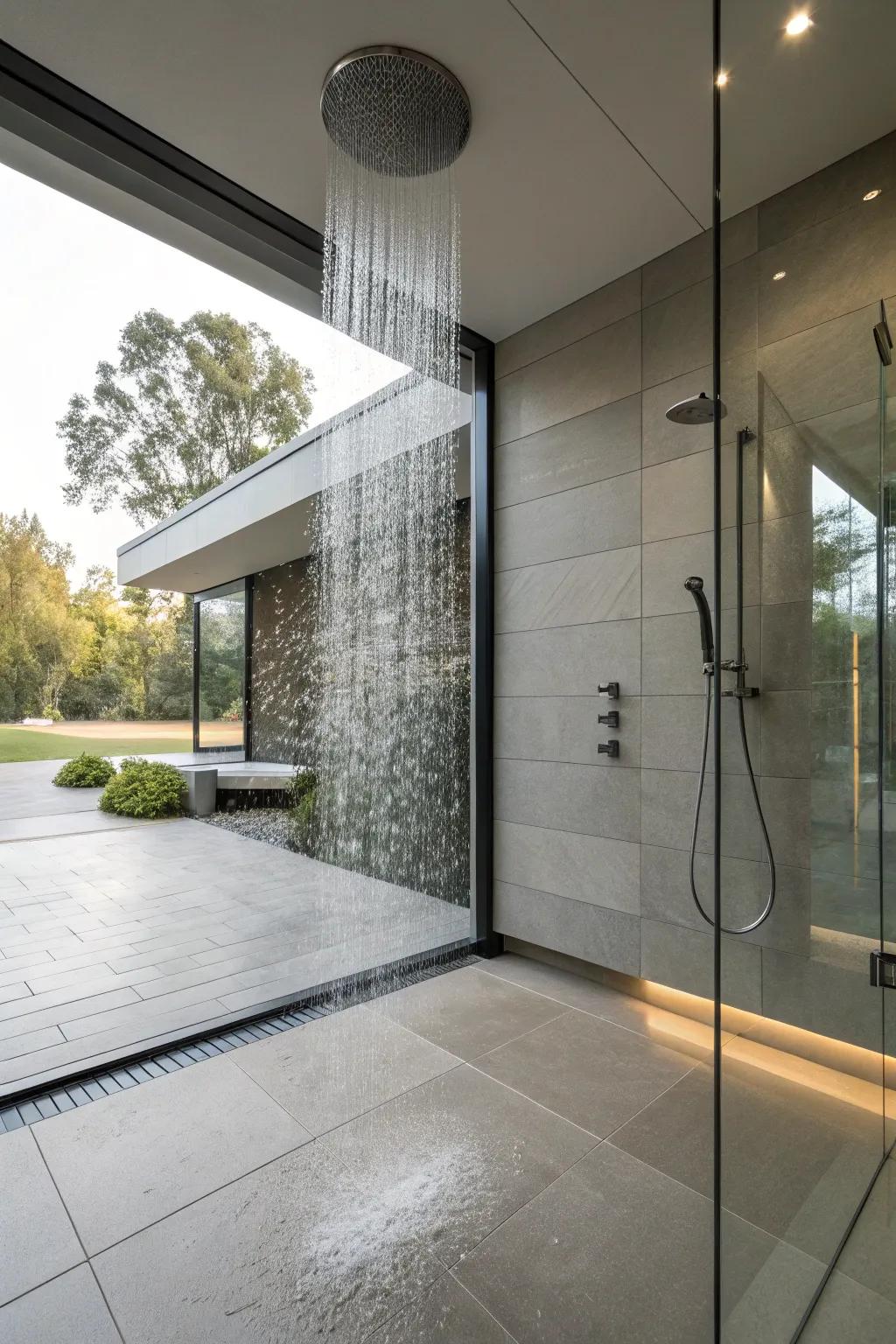 The rain showerhead elevates the bathing experience in this barrier-free shower.