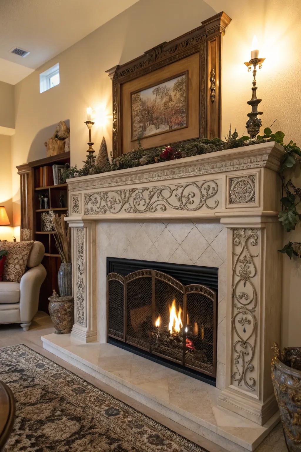 An inventive ledge that turns the fireplace into a striking focal point.