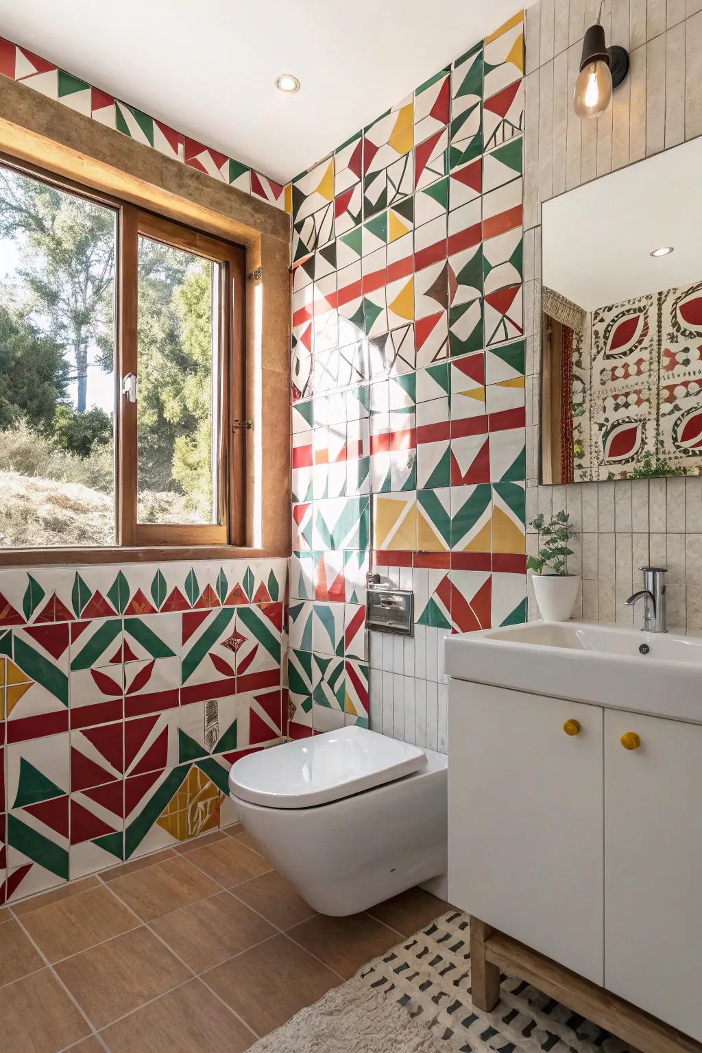 Employing patterned tiles introduces an imaginative and striking flair to your bathroom's decor.