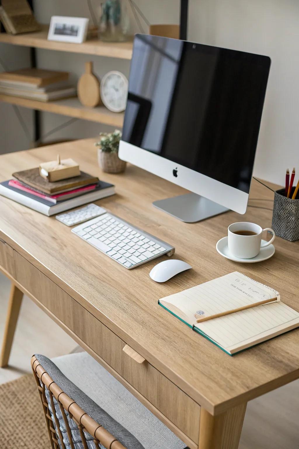A distinctive work surface featuring pure lines enhances your PC station.