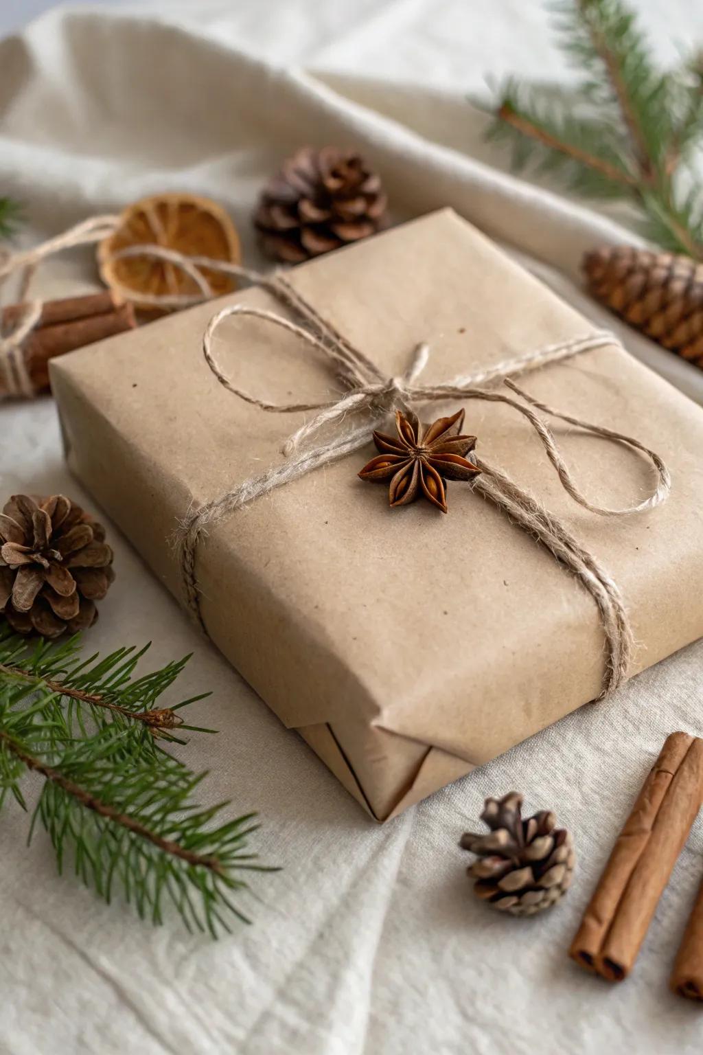 Elevate your gift-giving with the rustic charm of twine and woodland elements. Simple, natural, and utterly delightful.