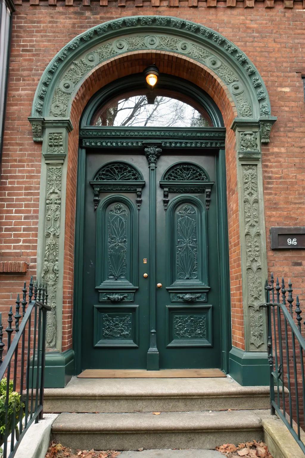 Arched features magnificently accentuate the entryway's structural details.