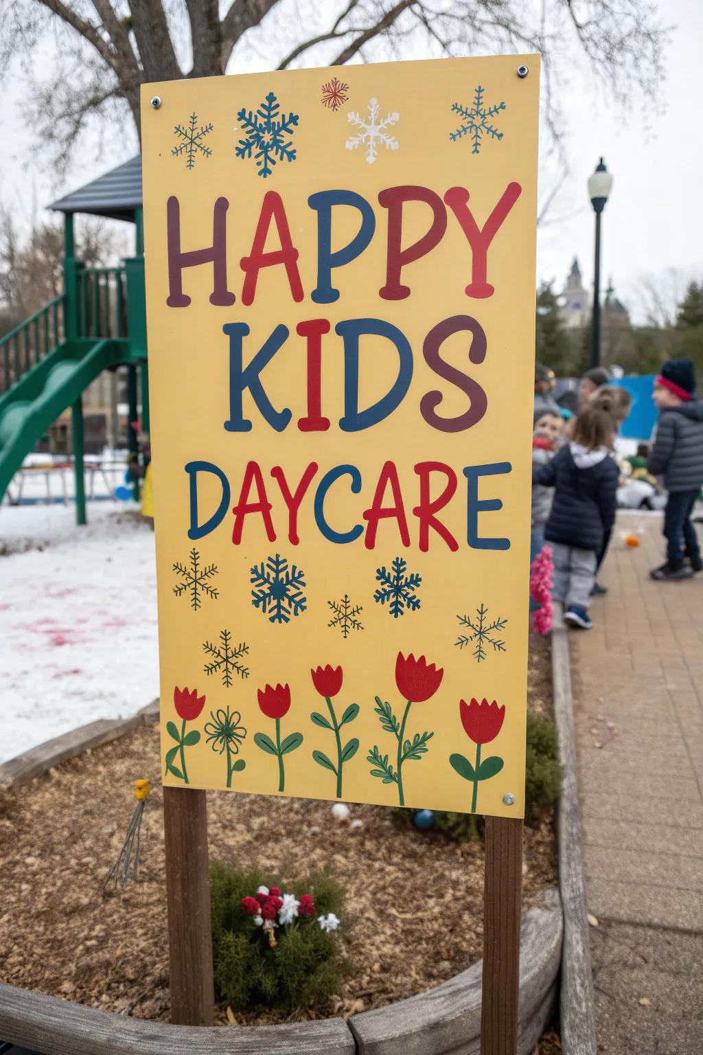 Seasonal adornments on the daycare marker contribute a touch of festivity and thrill.