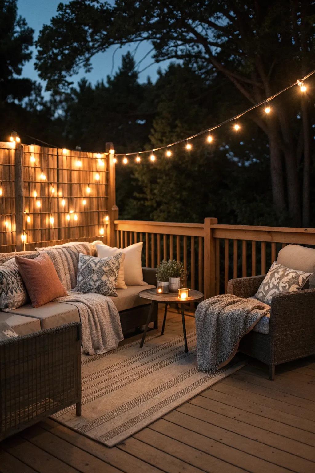 Ambient luminescence heightens the charm of a privacy partition.