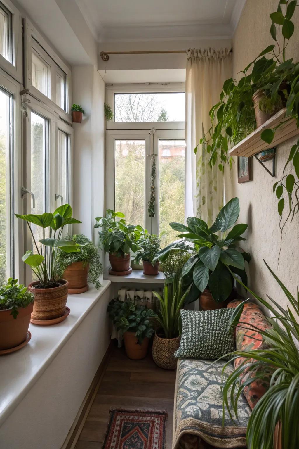 Greenery enlivens and refreshes small spaces.