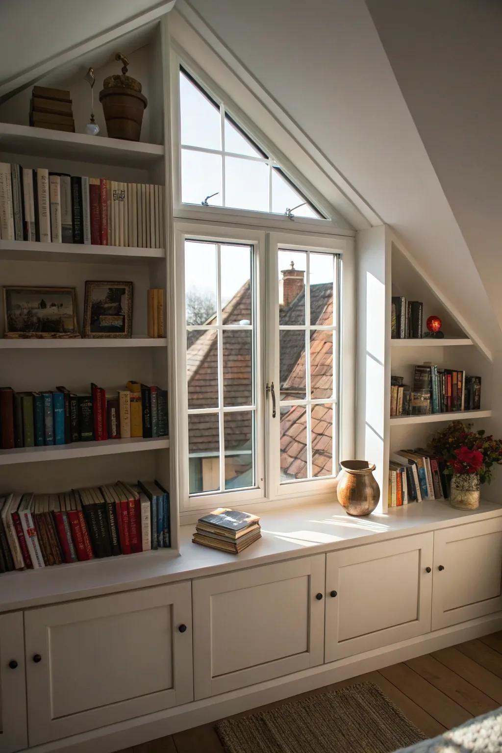 Integrated storage keeps your dormer organized and fashionable.