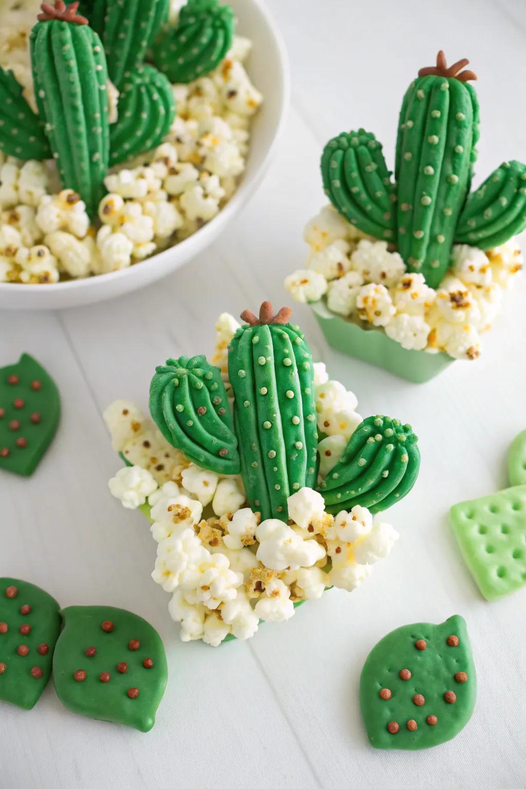 Popped kernel treats fashioned as arid blooms utilizing verdant confection melts.