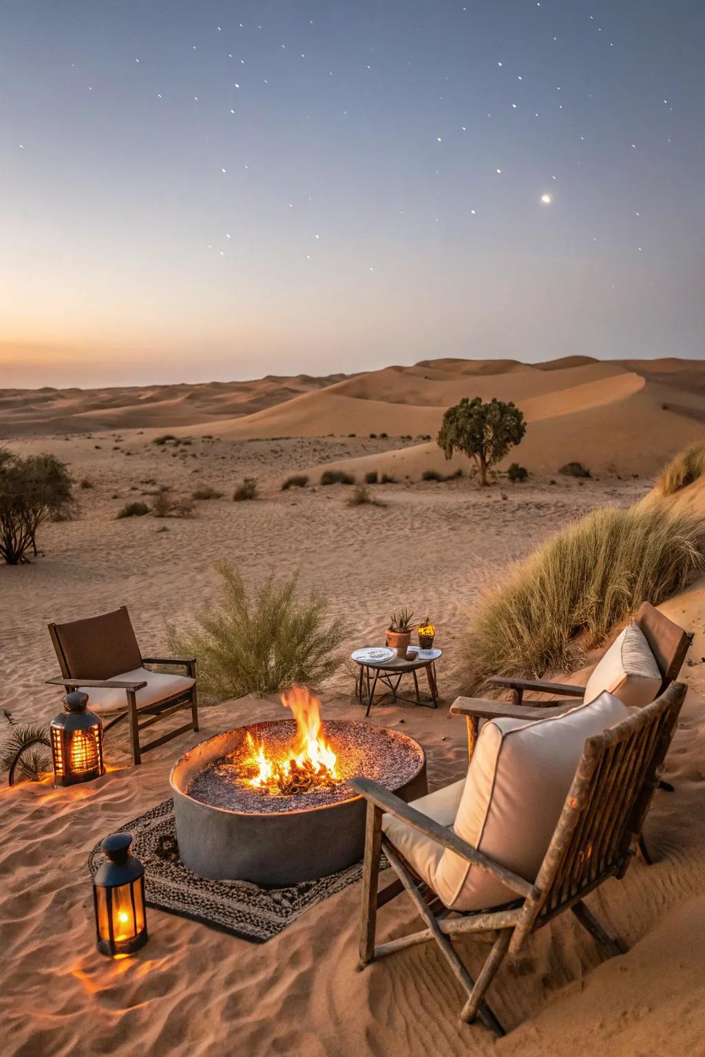 A snug and welcoming outdoor space perfect for unwinding in the desert.