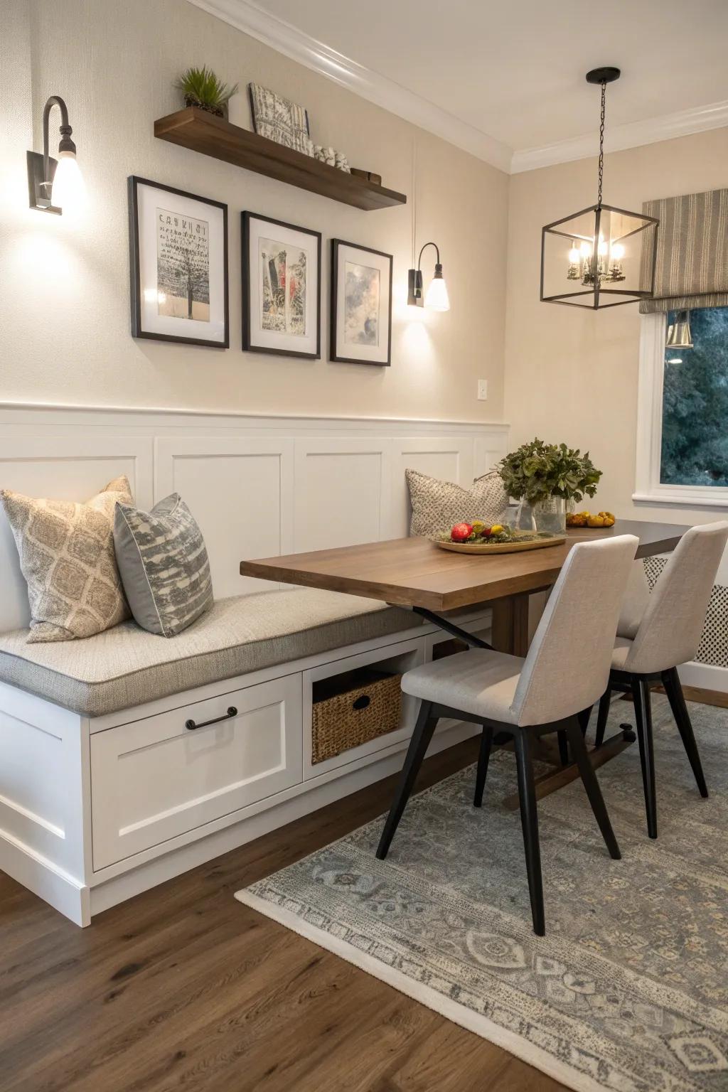 Maximize functionality with dual-purpose furniture.