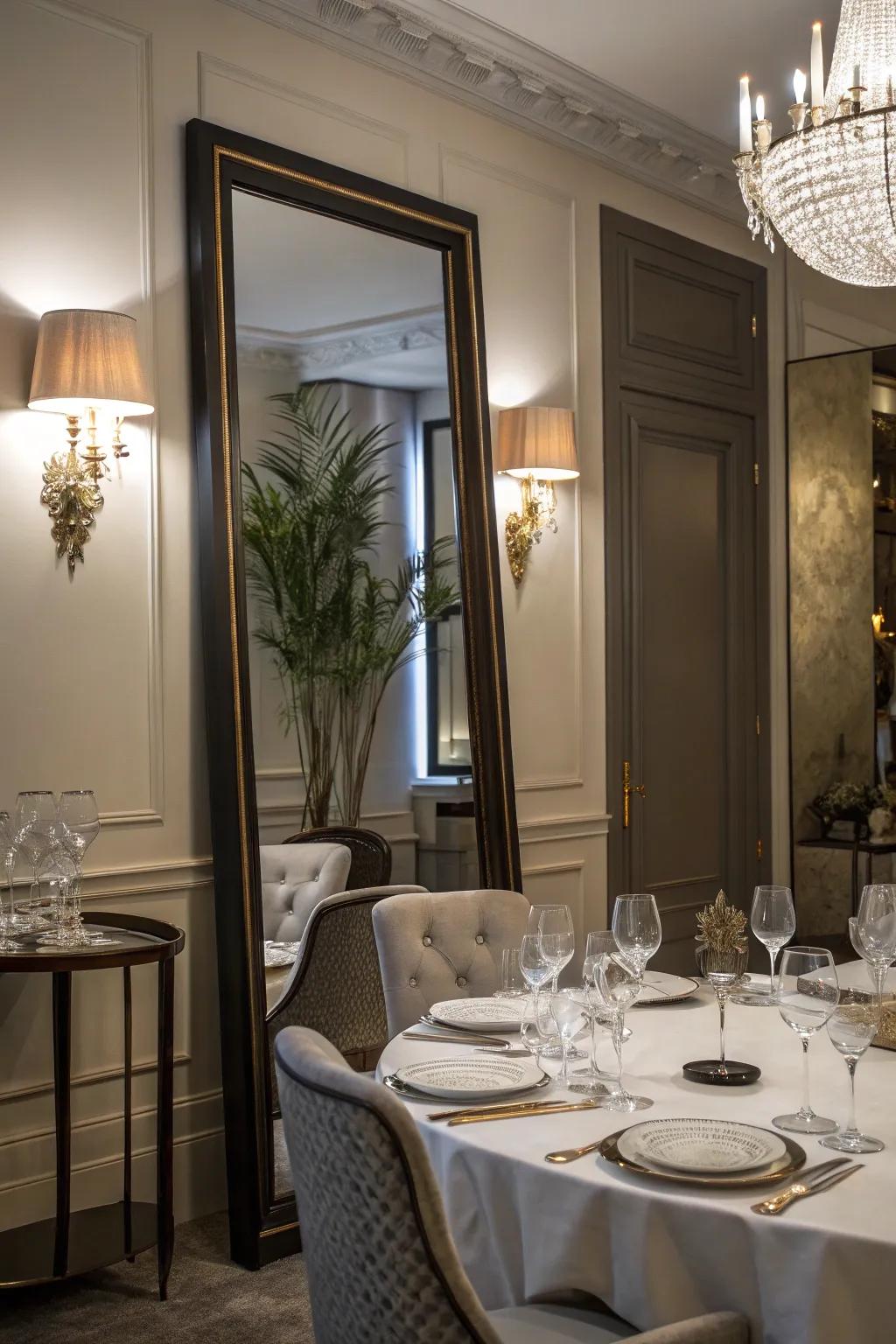 A tall mirror adds height and sophistication.