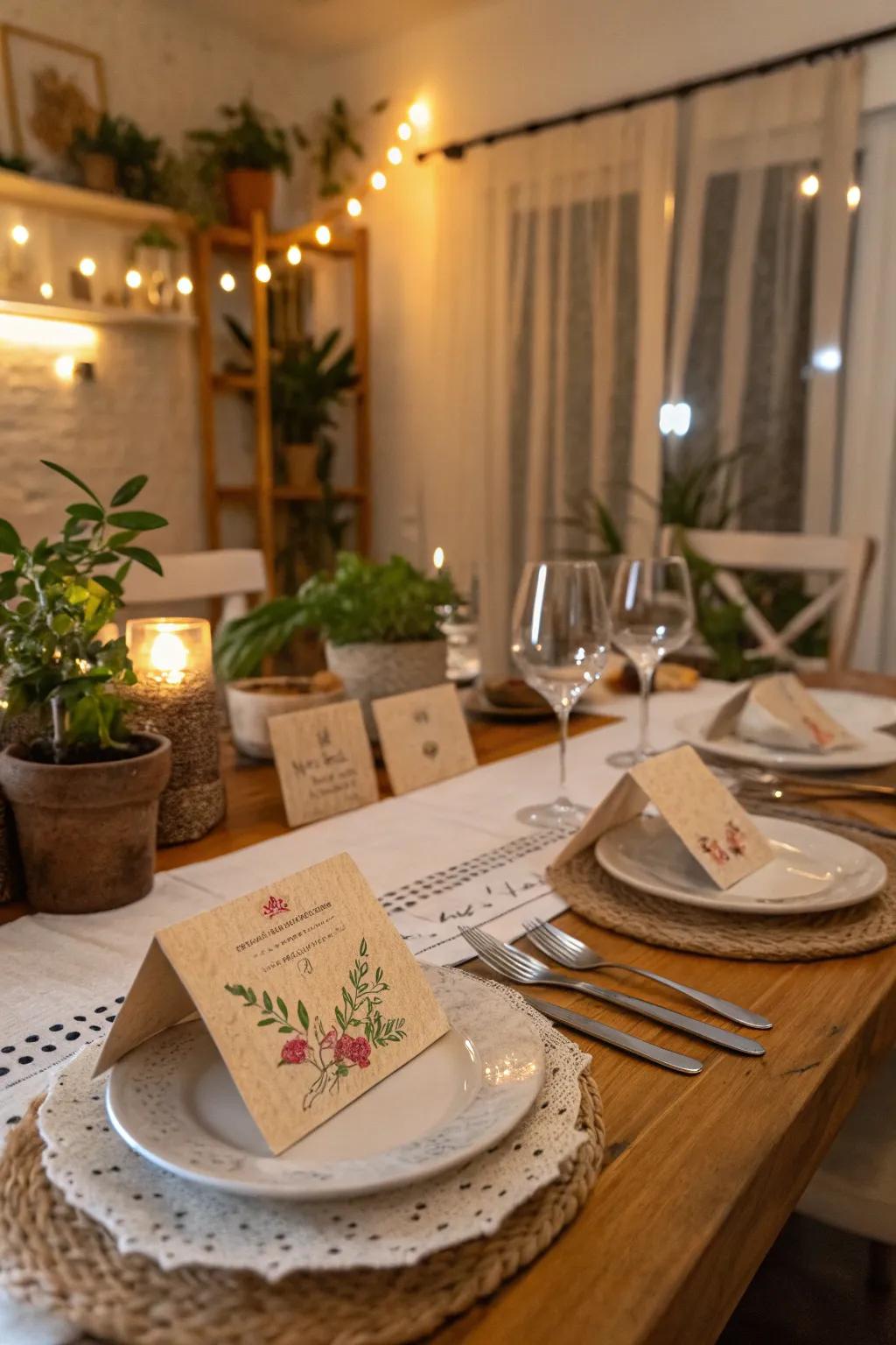 Handcrafted place cards infuse personality and warmth into your table.