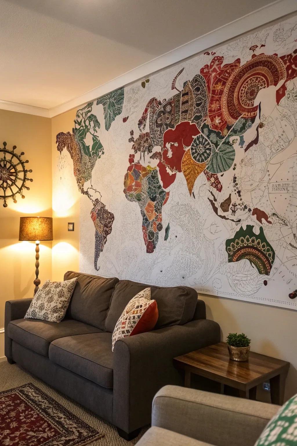 Artistic global region wall art showcasing global variety.