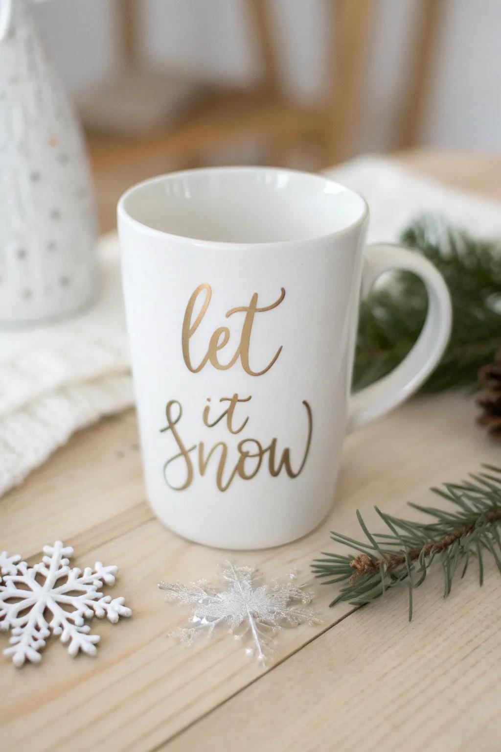 Enjoy a stylish drink from this chic DIY holiday mug, great for cozy winter mornings.