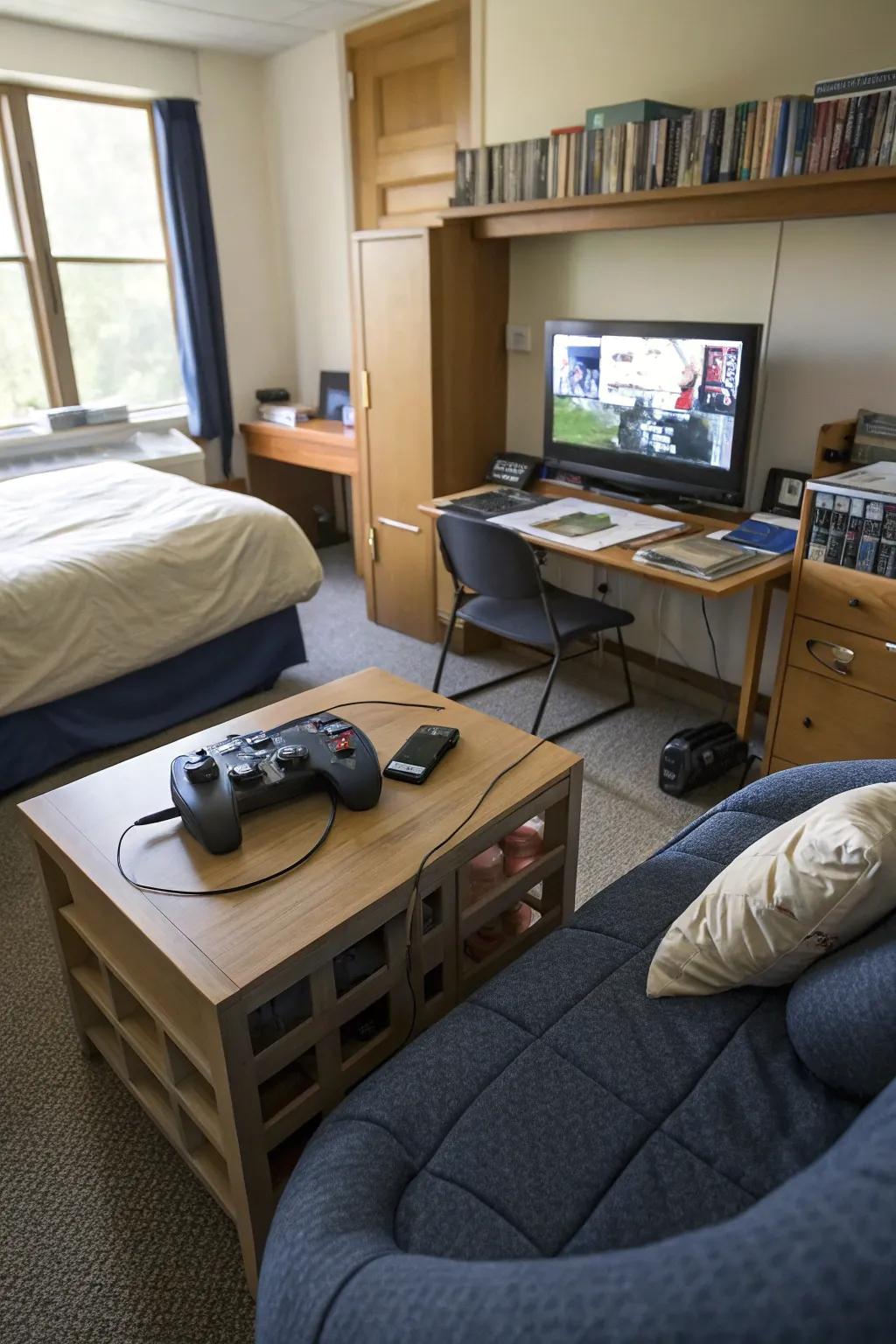 Create an entertainment area for relaxing and playing games.