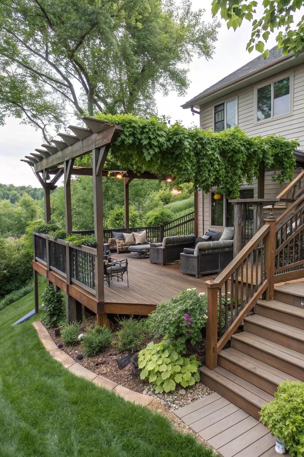 Verandas and overhangs maximize vistas and deliver agreeable outdoor living areas.