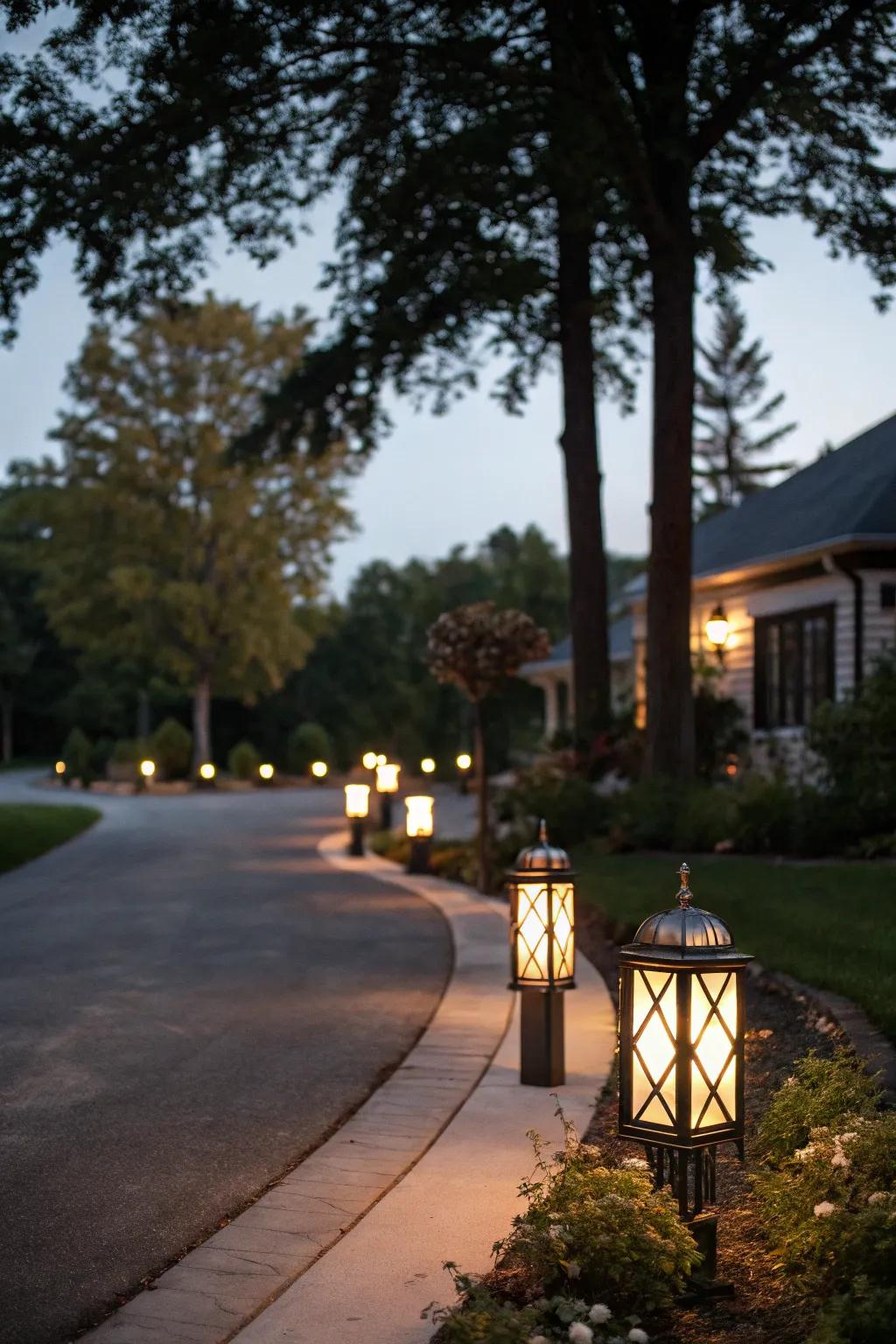 Ornamental lights fashion a secure and captivating nighttime setting.