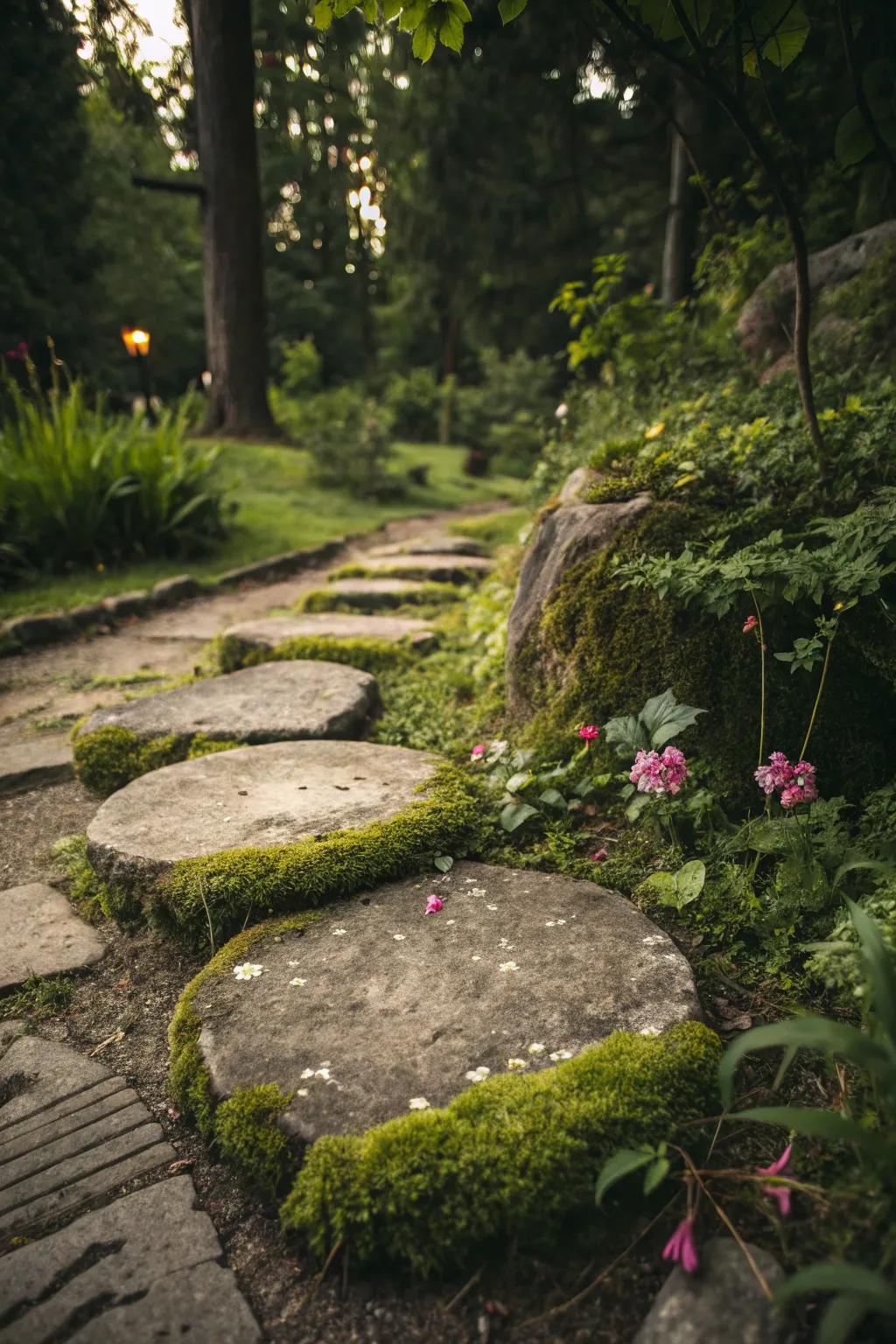Natural rocks surrounded by delicate moss.