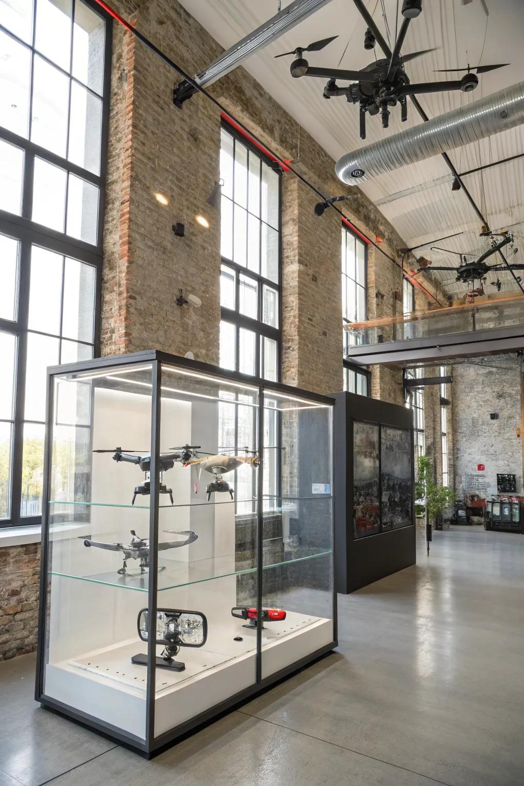 Showcase your drones in a sleek glass display enclosure.
