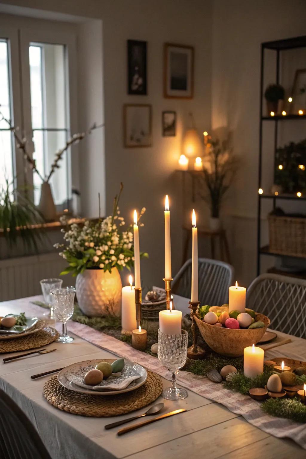 Candles crafting an intimate, snug atmosphere.