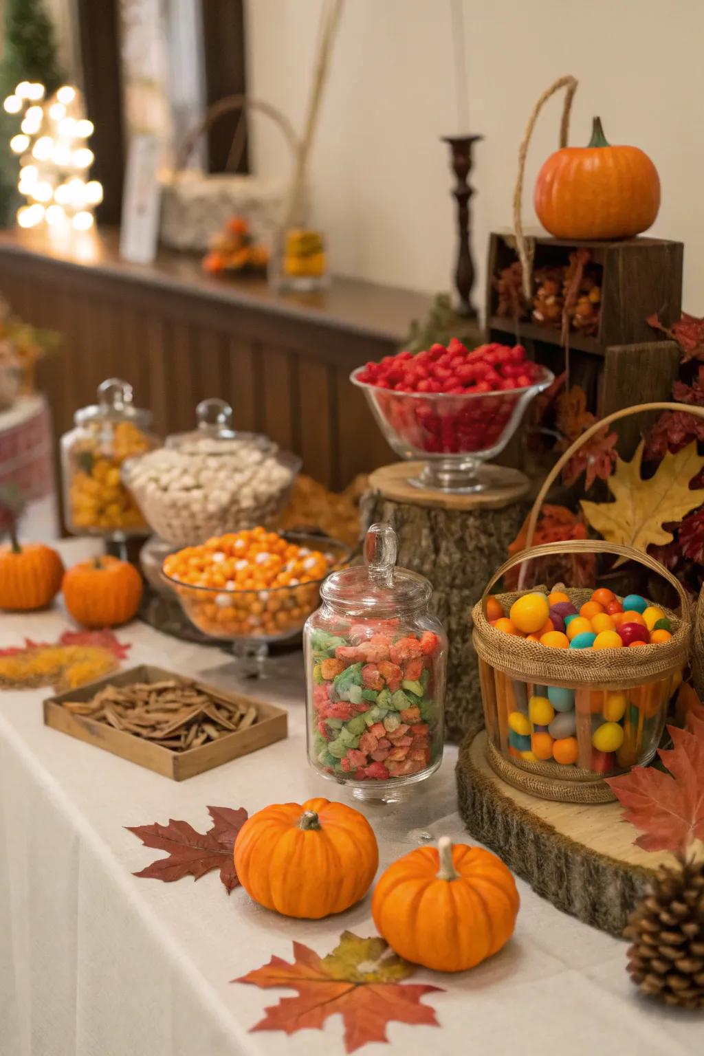 Seasonal elements adding warmth to the buffet.