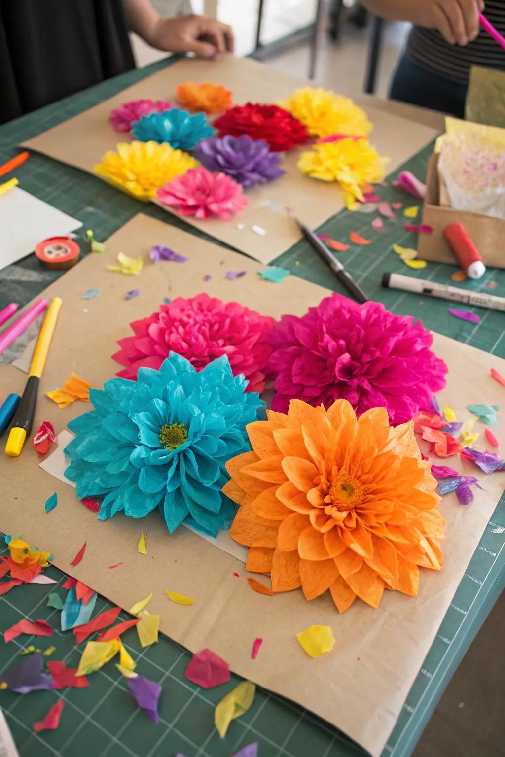 Fiber sheet montage bringing vibrant blooms indoors.