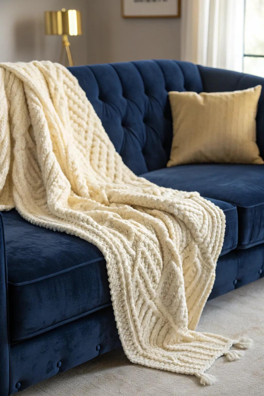 A cozy seating area with layered materials for added depth.