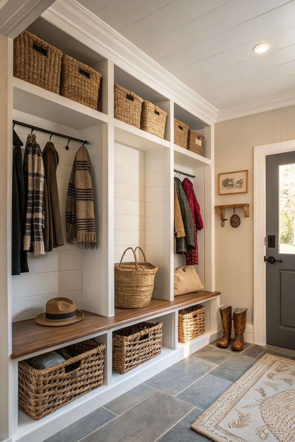 Storage solutions ensure your entryway remains organized and stylish.