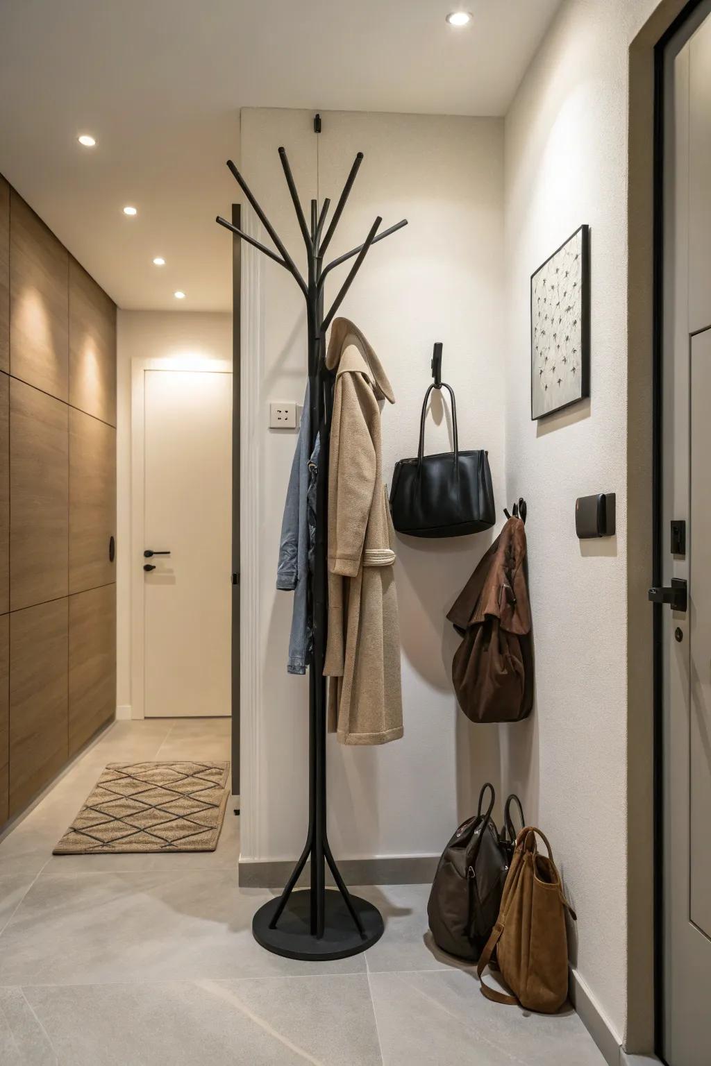 Choose a sleek and space-saving coat stand.