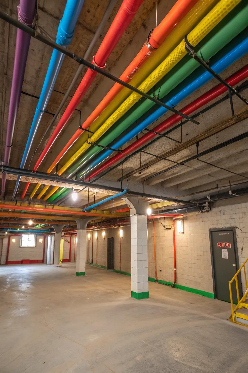A varied-hue arrangement introduces a fun and vibrant touch to a bare ceiling.