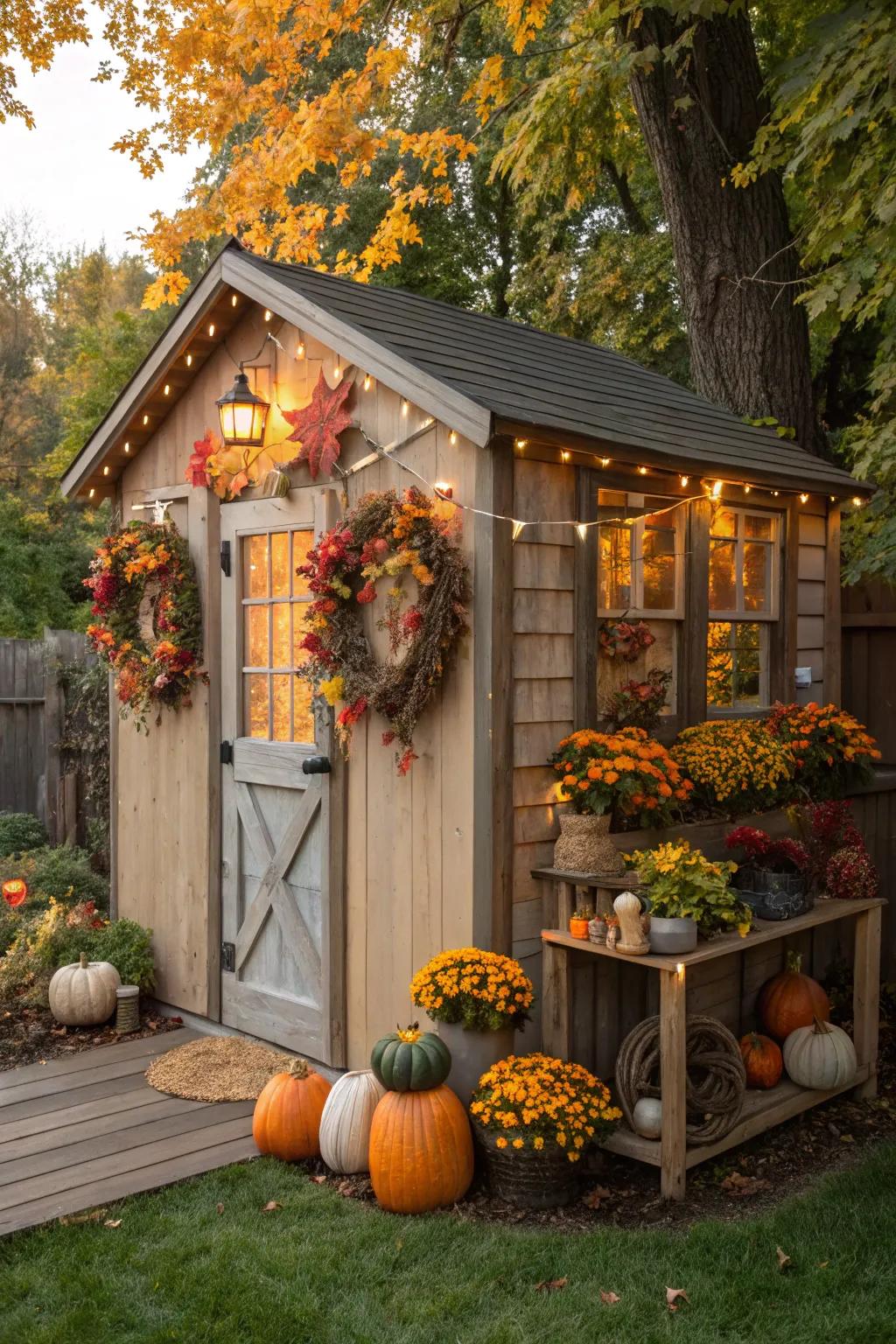 Seasonal embellishments infuse celebratory charm into your shed.