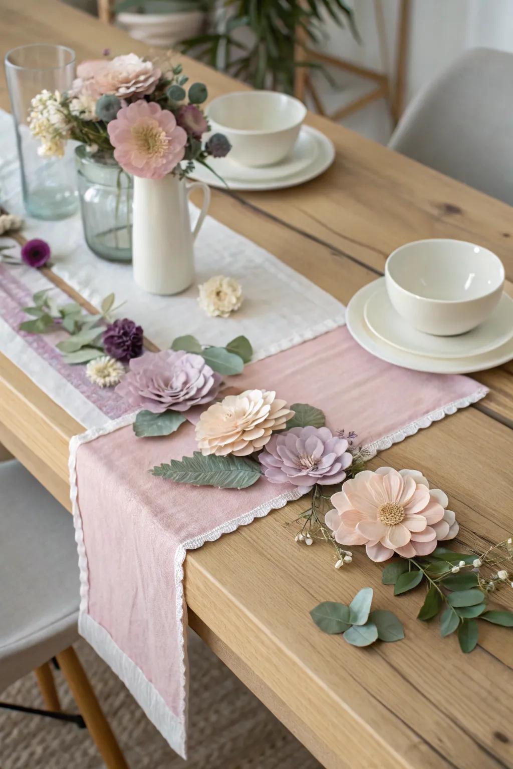Enhance your dining moments with a handcrafted textile blossom table adornment that harmonizes simplicity with natural beauty.
