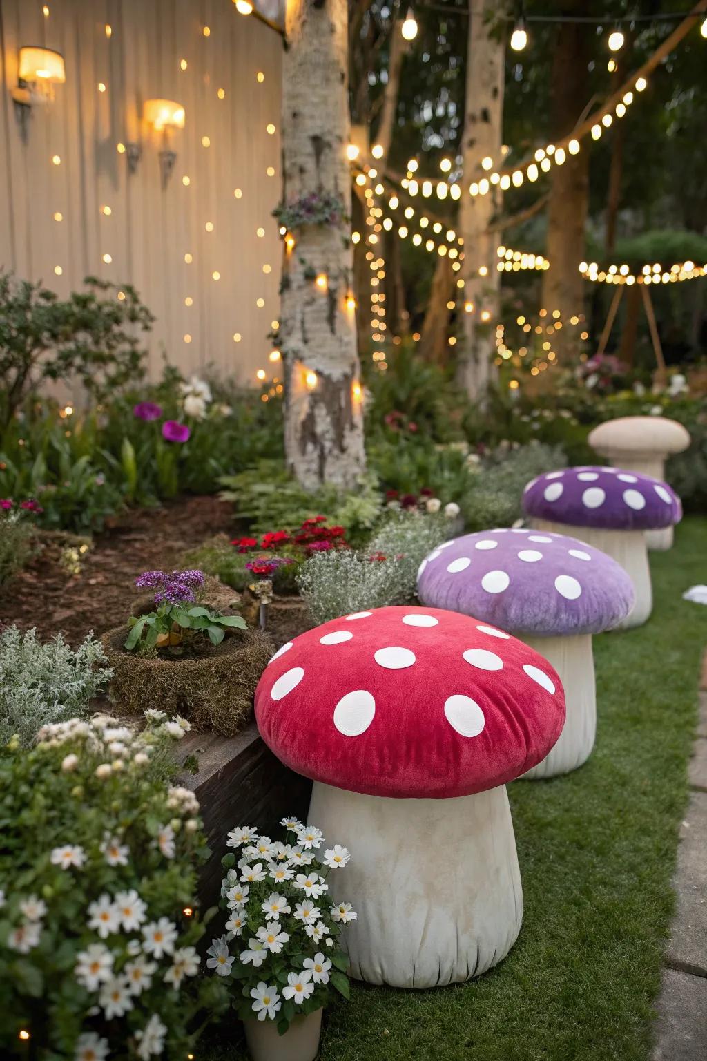 Toadstool seats meld charm and practicality.