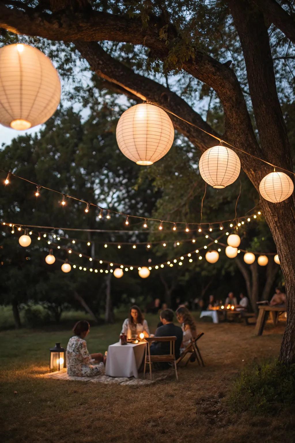 Whimsical illumination brings a magical glow to the celebration.