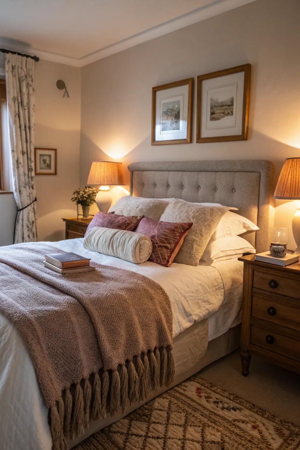 Warm lighting creates a soft, inviting glow.