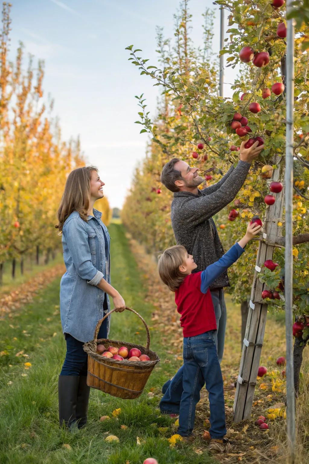 An apple orchard is a sweet and scenic location for capturing cherished family photos.