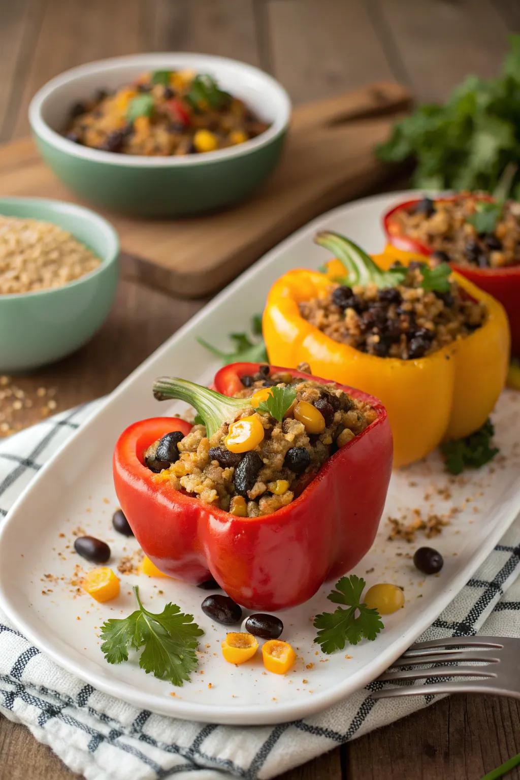 Stuffed sweet peppers packed with nutritious market finds.