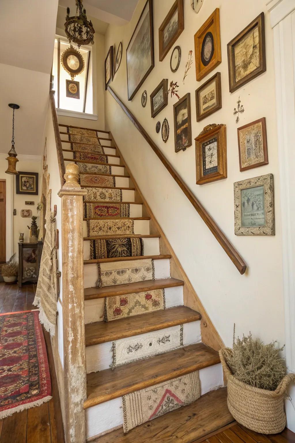 Your farmhouse staircase will have character thanks to vintage finds.