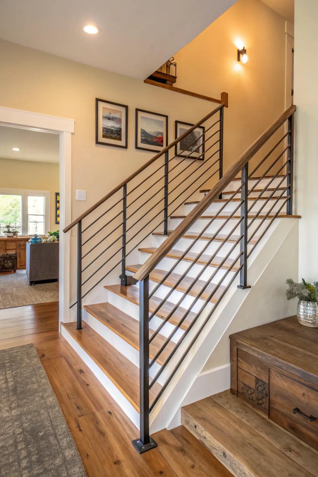 Plainness and refinement through minimalist metallic rails.