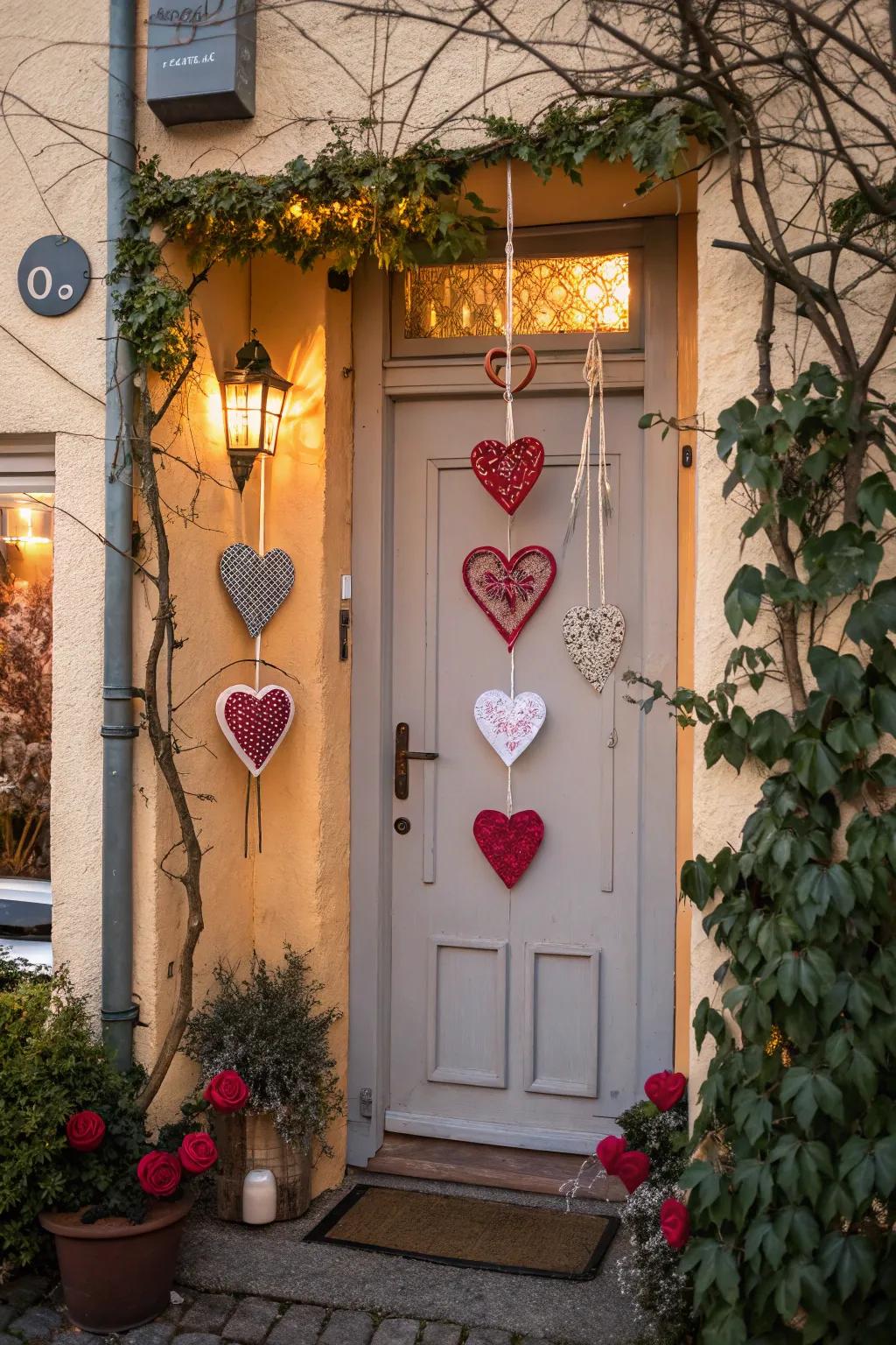 Suspended hearts contribute a playful element.