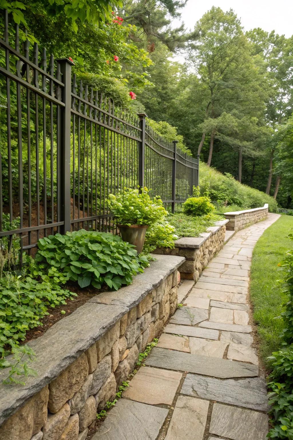 Hardscape components contribute structure and visual interest to your fence line.