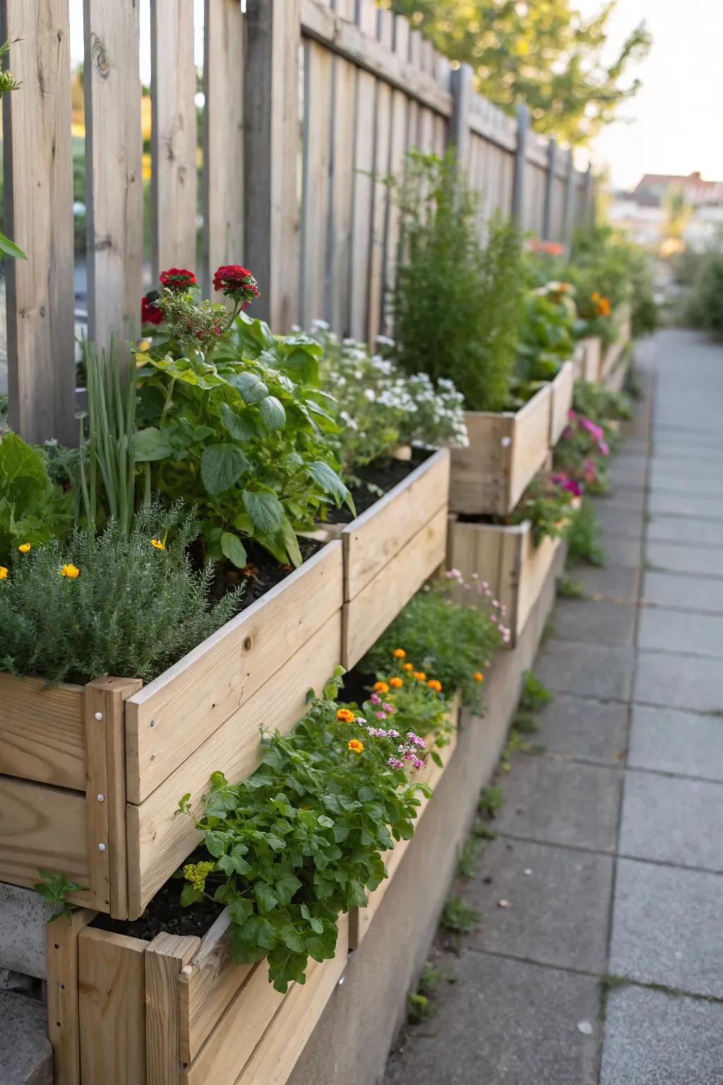 Window boxes elevate gardens to eye level.