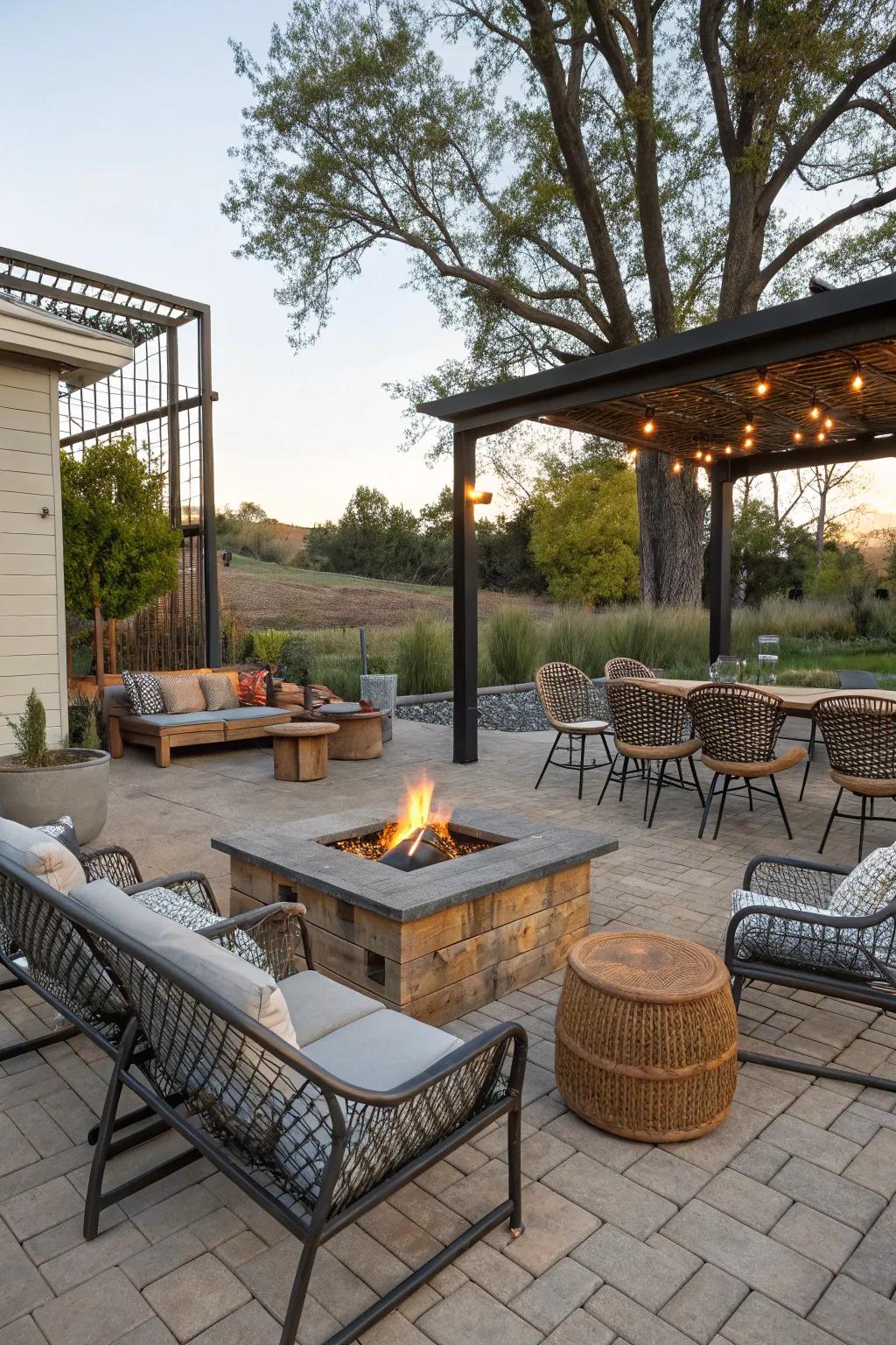 A mixture of materials brings richness and texture to the fire pit landscape.