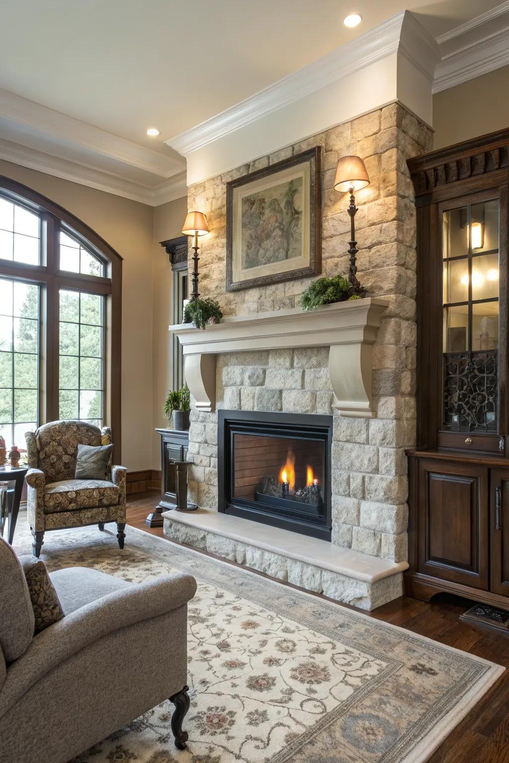 A fusion of traditional and transitional aesthetics offers an adaptable look.