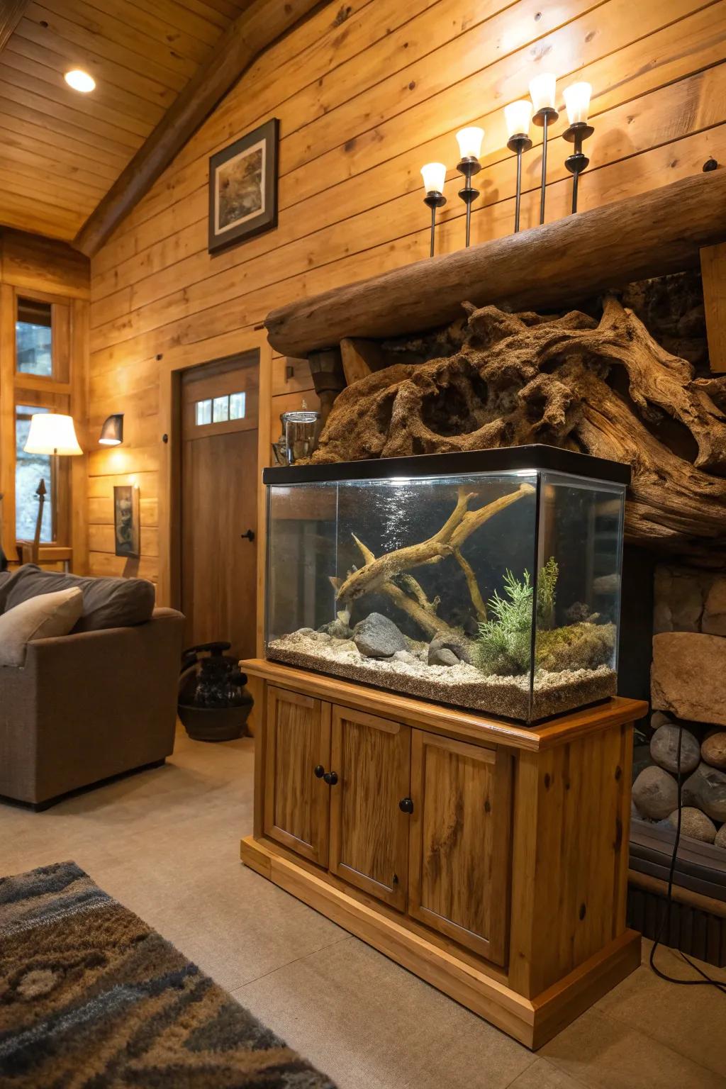 Add rustic charm through a driftwood showcase.