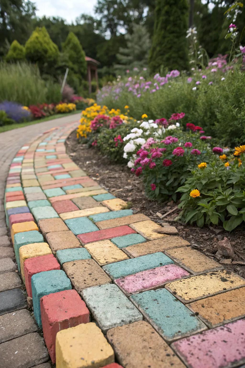 Inventive brick layouts add color and texture to flower bed borders.