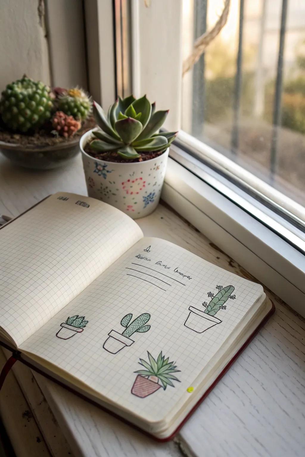 Uncomplicated succulent drawings offer a modern twist on greenery.